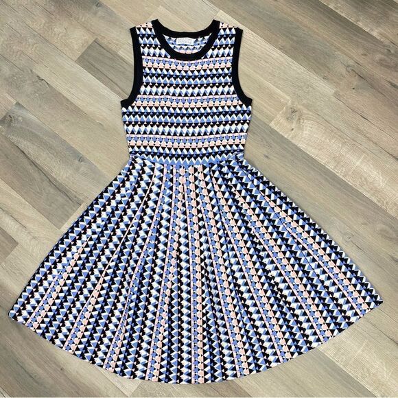 Susan Monaco Stitch Fix Geometric Print Fit & Flare Dress Blue Pink Small - Picture 11 of 12